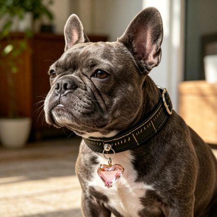 Black Leather Pink Heart Crystal Pet Collar