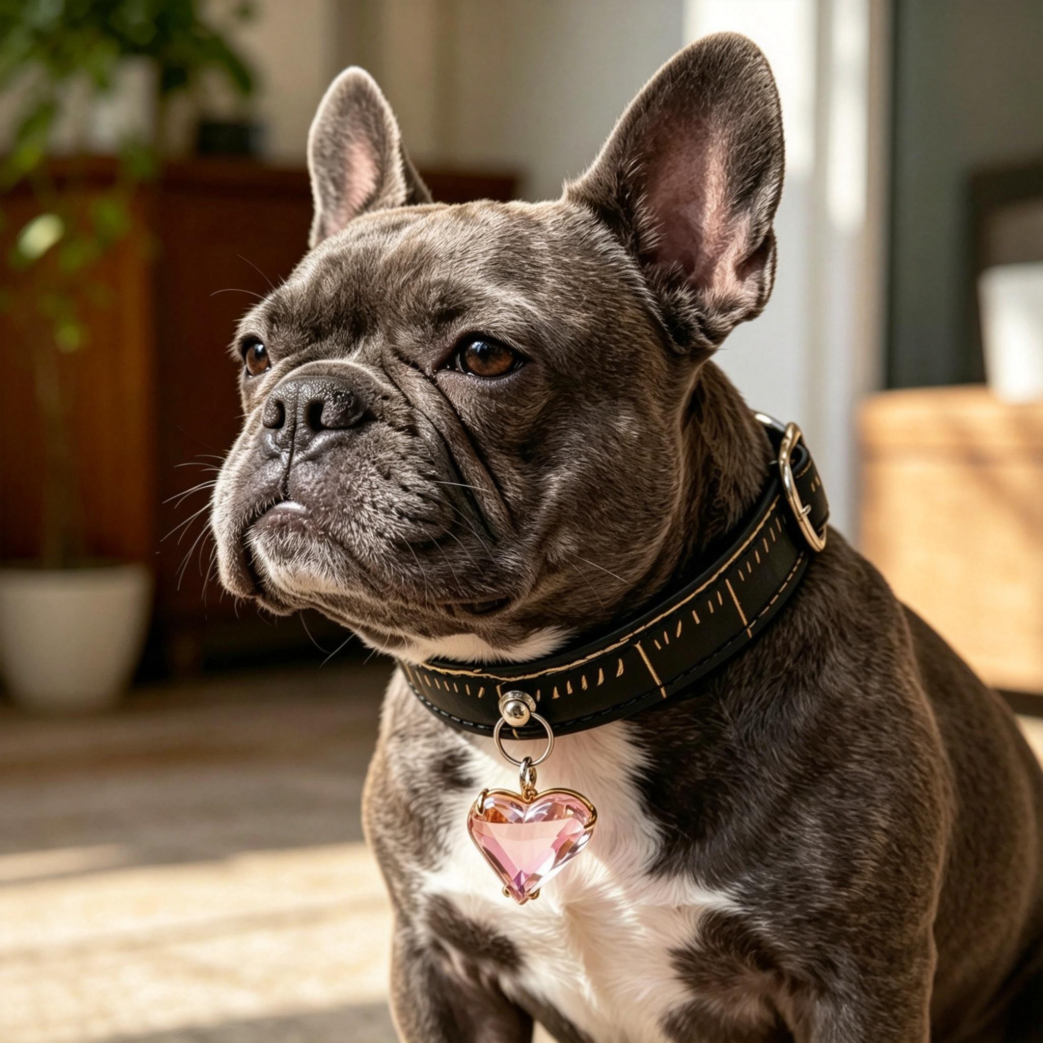 Black Leather Pink Heart Crystal Pet Collar