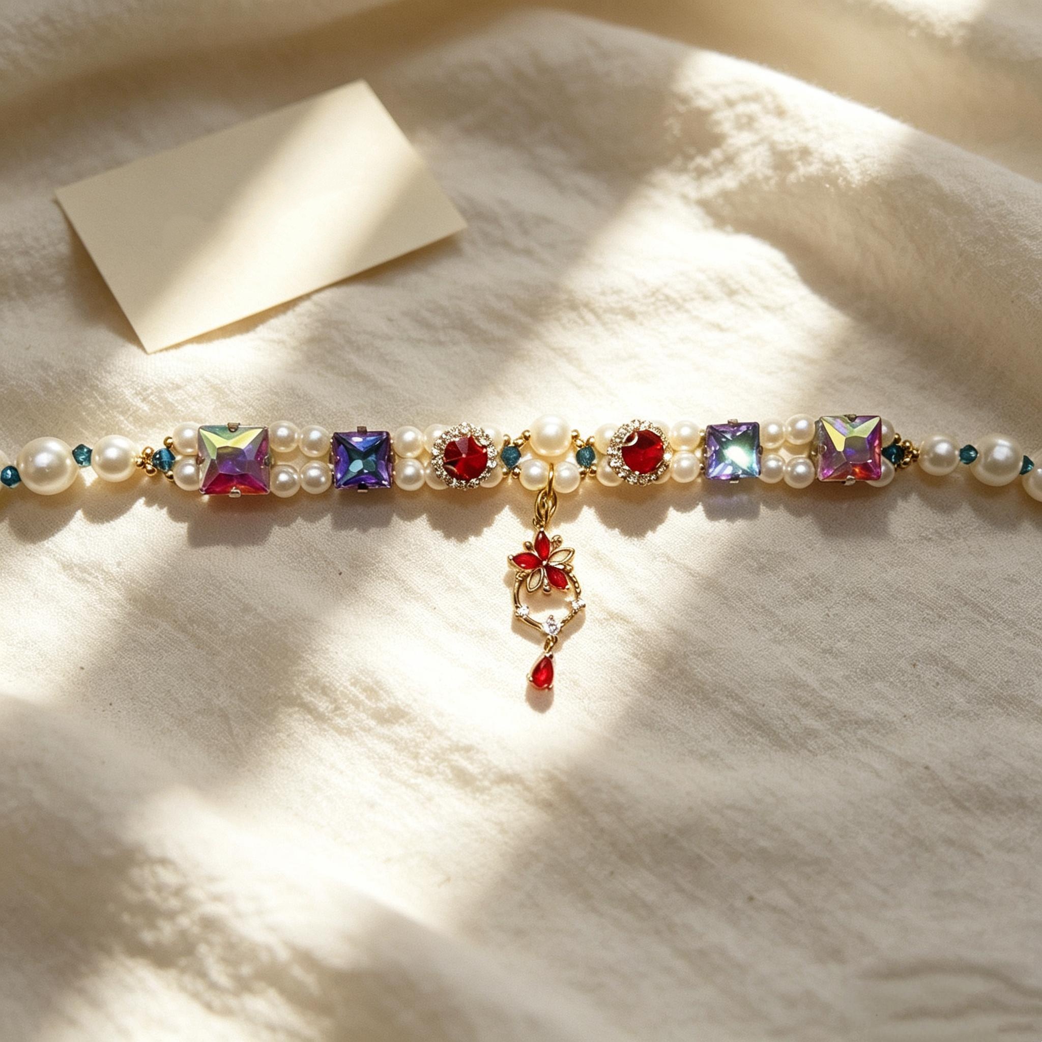 Colorful Gem Pearl Beaded Pet Necklace Collar - Image 3