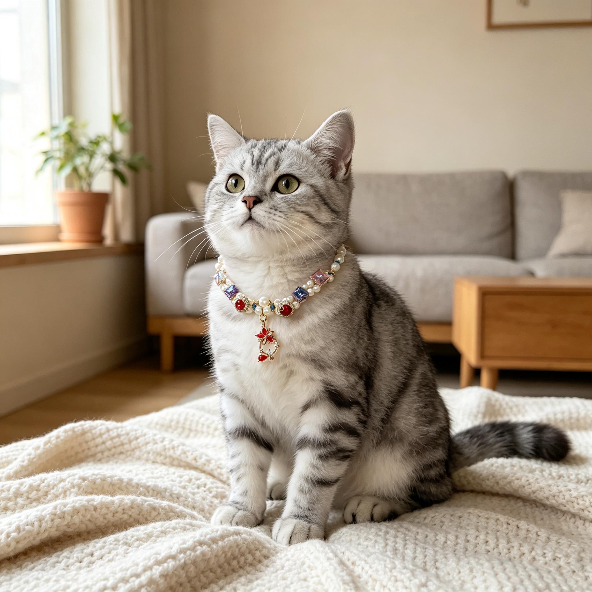 Colorful Gem Pearl Beaded Pet Necklace Collar - Image 4