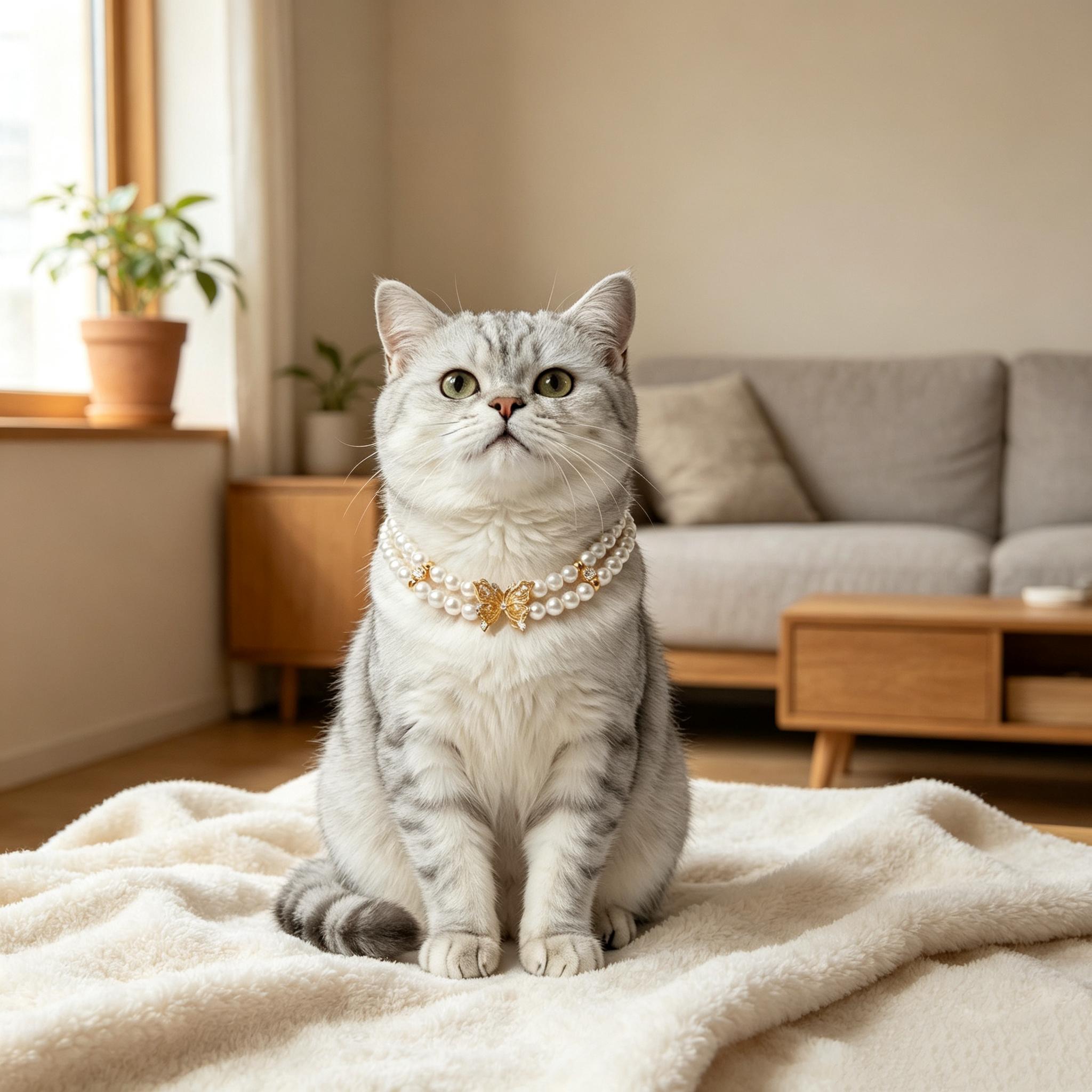 Double Layer Pearl Butterfly Pet Necklace Collar