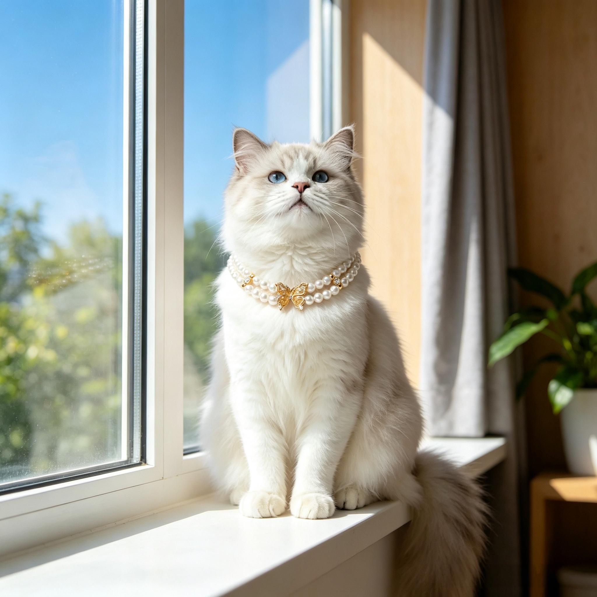 Double Layer Pearl Butterfly Pet Necklace Collar - Image 4