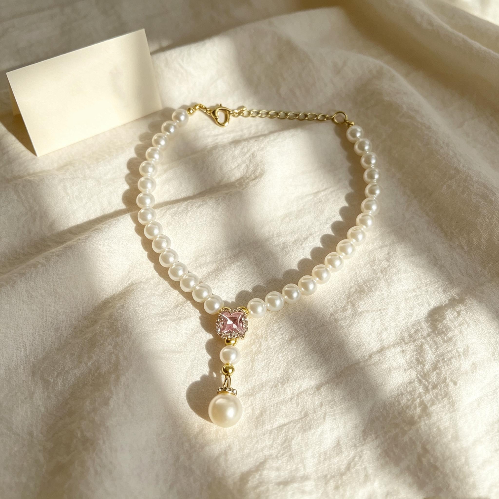 Pearl Drop Pendant Pet Necklace Collar - Image 2