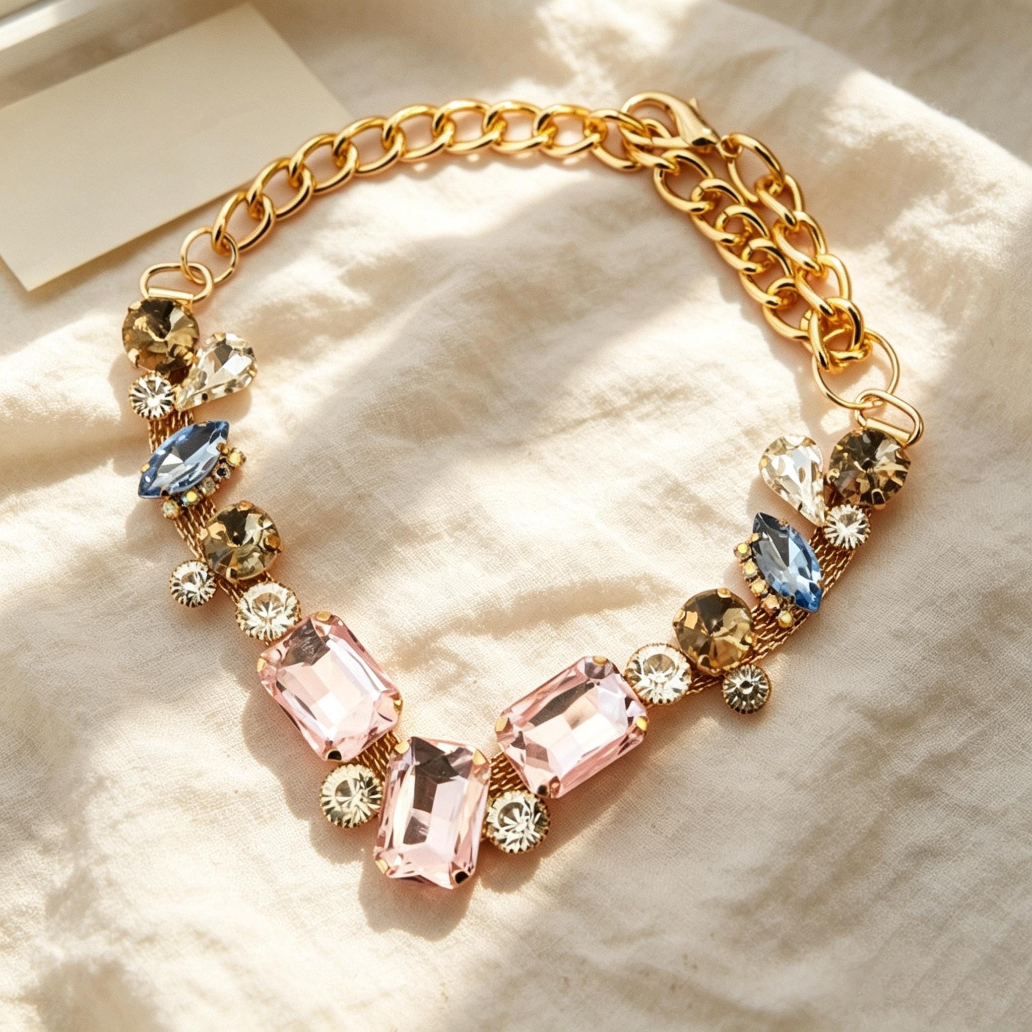 Pink Blue Crystal Gemstone Pet Necklace Collar - Image 2