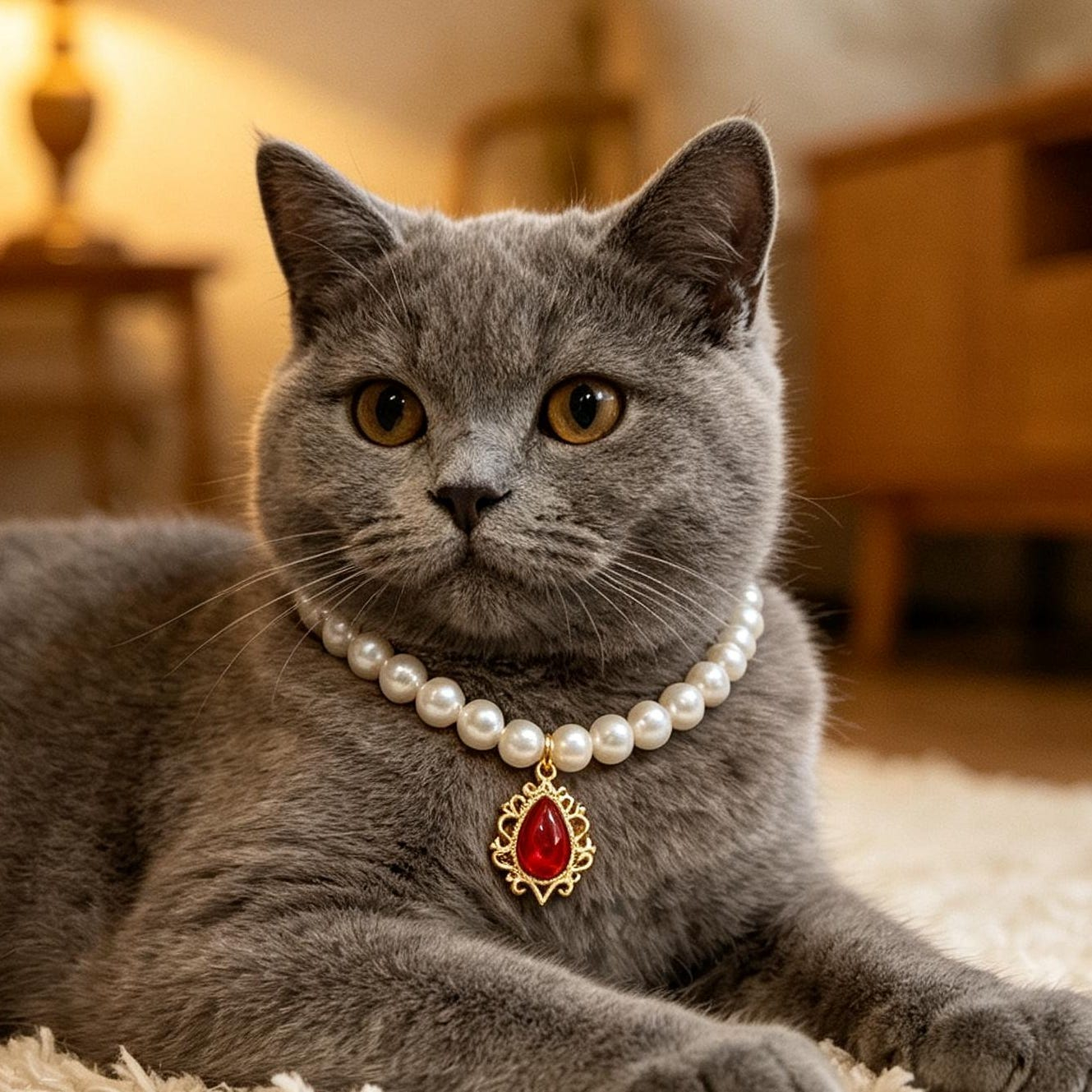 Red Gem Pendant Pearl Beaded Pet Necklace Collar - Image 4